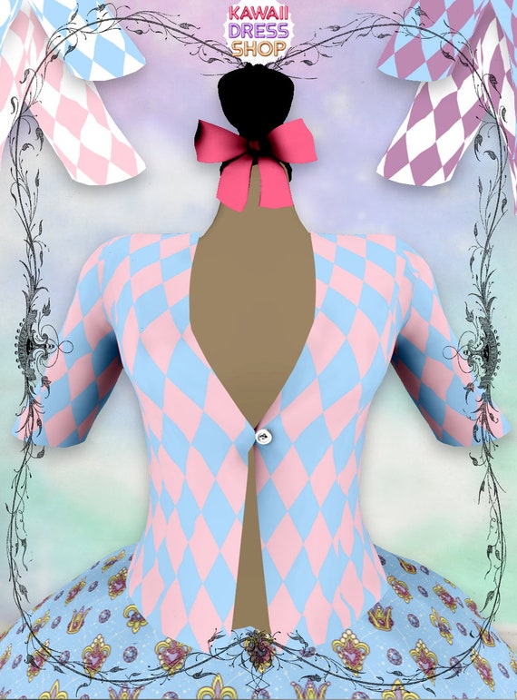 adults anime princess jackets short sleeved harlequin print xs3xl kawaii  jacket fairy kei sweet lolita hime lolita adult princess