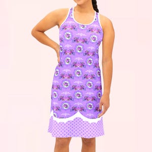 Retro Purple Rose Bouquets Diamonds Racerback Dress | floral grandma cottage core coquette loungewear fashion clothes wear dresses clothing