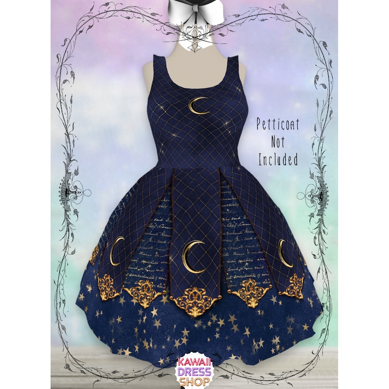 Halloween Spellbound Dress XS-3XL |   gothic blue lolita, crescent moon print, wiccan witchy dress, moon fashion 