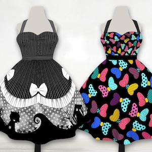 Jack & Sally Halterneck Dapper Dress | 50s party plus size goth disneybound disney villains nightmare before christmas skellington dress