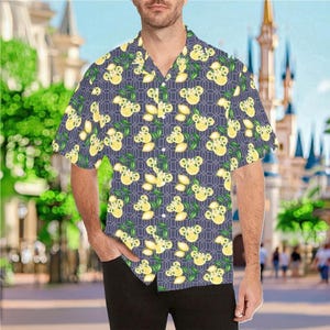 Minnie Mouse Lemons Adults Kids Button Down Short Sleeve Shirt | disney world disneyland snacks hawaiian cruise family group outfit