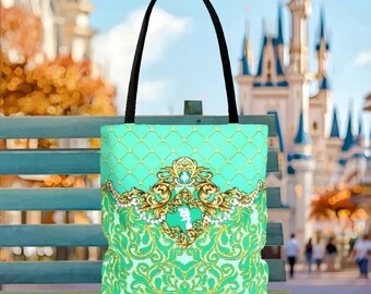 Disney, Aladdin, Jasmine, Blue, Case, Bag, Zipper, Top Handle