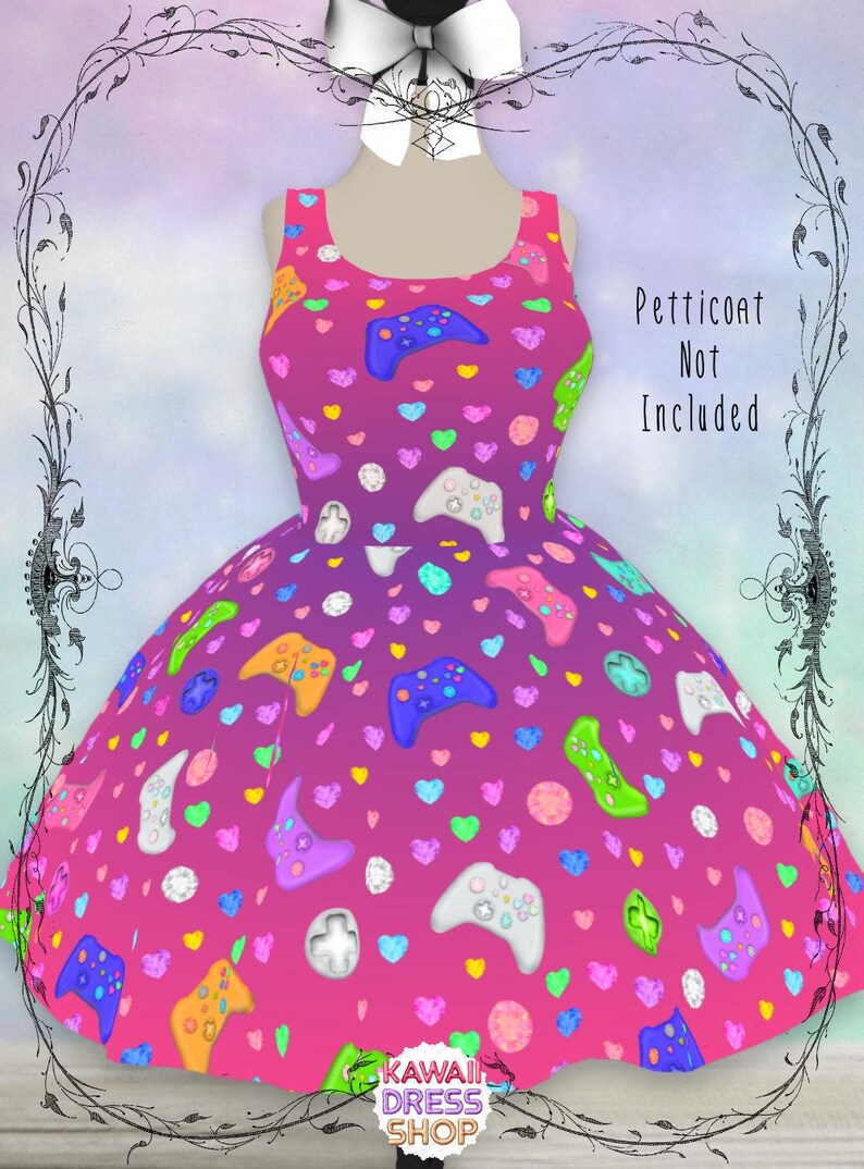 Jeweled Gamer Girl Dress, '90s Colors | kawaii video game gift for gamer girl geek nerdy fashion style dress Raspberry Grape