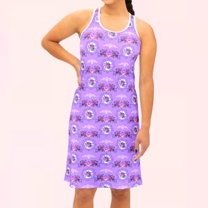 Retro Purple Rose Bouquets Racerback Dress | floral grandma cottage core coquette loungewear fashion clothes wear dresses clothing