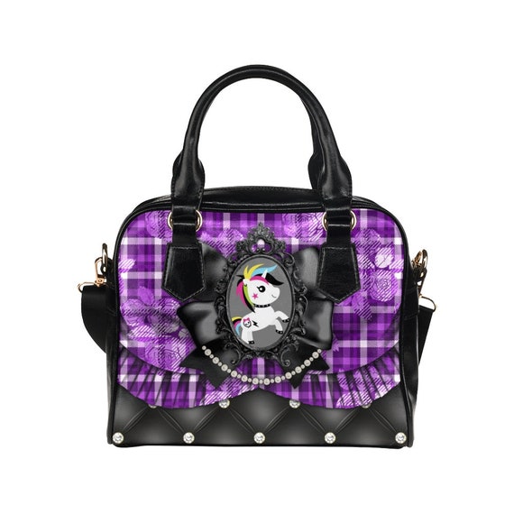 Pastel Punk Unicorns Faux Leather Dome Bag Pastel Plaid Punk Goth
