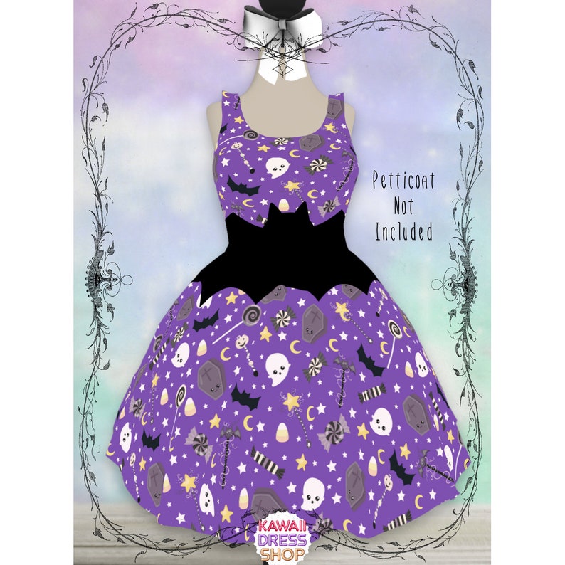 Halloween Candy Shop Dress XS-3XL gothic blue lolita, crescent moon print, witchy dress, candy dress Purple