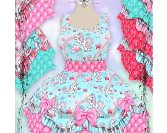 Winter Unicorns Rainbows Dress XS-3XL | lolita kawaii adult unicorn winter pastel fairy decora yume kei rainbow dress