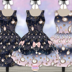 Celestial Magic Dresses Fireworks & Clocks XS-3XL | crescent moon print celestial fashion   gothic lolita-dress