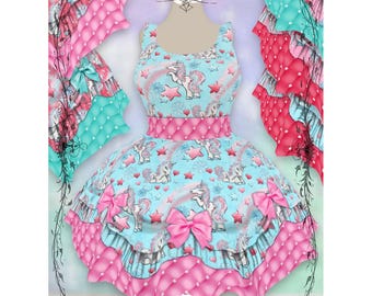 Winter Unicorns Rainbows Dress XS-3XL | lolita kawaii adult unicorn winter pastel fairy decora yume kei rainbow dress
