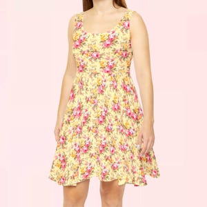 Cottagecore Yellow Pink Roses Skater Dress | women coquette floral cottage core sweet lolita lolitafashion swing dapper style clothe fashion