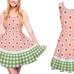 Strawberry Doilies Skater Dress | pinup summer lolitafashion pink cottagecore cottage core retro sweet lolita gingham outfit
