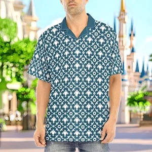 Moroccan Mickey Blue Adults Kids Short Sleeve Button Up Shirt | disney world disneyland mouse hawaiian family group cosplay cruise