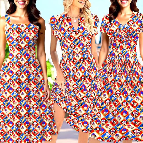 Disney Cruise Ship Mickey Midi Dress | mommy and me disney world disneyland mouse goofy daisy donald family group cosplay clothes cruise