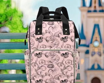 Paris Rose Minnie Diaper Backpack | disney world disneyland baby floral minnie mouse costume cosplay backpack shoulder tote bag