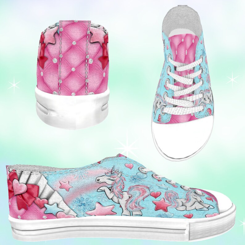 rainbow shoes ADULT Winter Unicorns Rainbows Low Top Sneakers Blues unicorn party kawaii shoes unicorn shoes rainbow print
