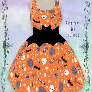 Halloween Candy Shop Dress XS-3XL gothic blue lolita, crescent moon print, witchy dress, candy dress Orange