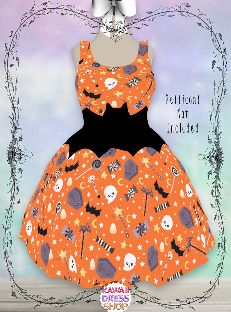 Halloween Candy Shop Dress XS-3XL gothic blue lolita, crescent moon print, witchy dress, candy dress Orange