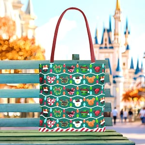Christmas Mickey Ornaments Soft Canvas Tote Bag | disney world disneyland parks outfit shoulder tote bag handbag purse