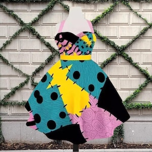 Sally Patches Halterneck Dapper Dress | 50s party disney world disneyland villains nightmare before christmas cosplay costume midi swing