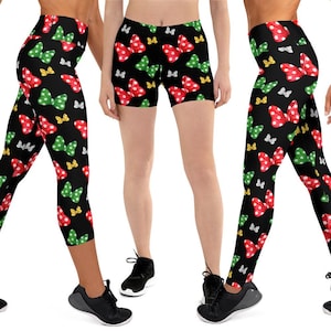 Christmas Minnie Mouse Bows Yoga Leggings Shorts XS-6XL | run disney rundisney disney world disneyland running costume cosplay
