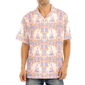 Happiest Place Adults Kids Button Up Short Sleeve Shirt | disney button up cruise hawaiian magic kingdom castle shirt