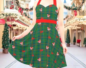 Minnie Peppermint Plaid Halterneck Dapper Dress | mommy and me 50s christmas party preppy disney world disneyland family group retro swing