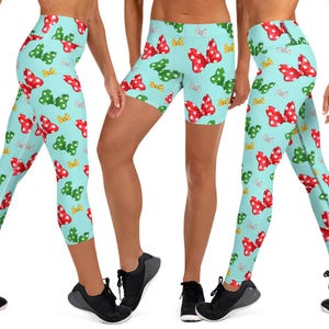 Christmas Minnie Mouse Bows Yoga Leggings Shorts XS-6XL | run disney rundisney disney world disneyland running costume cosplay