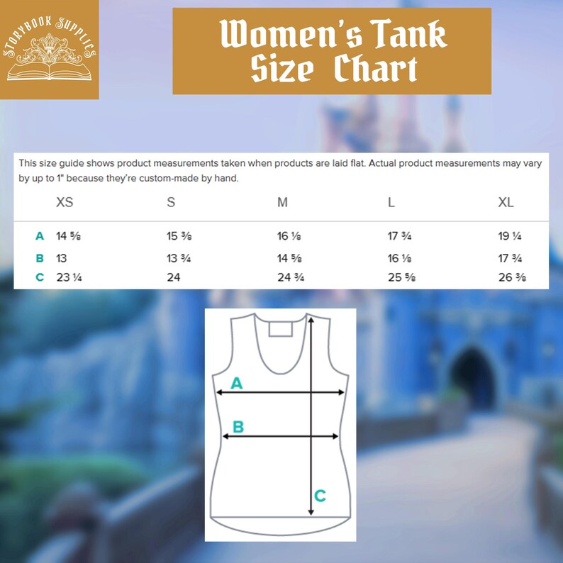The image is a size chart for women's tank tops, showing measurements for different sizes.