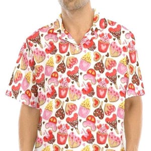 Valentines Mickey Snacks Adults Kids Short Sleeve Button Up Shirt | disney world disneyland hawaiian cruise camp shirt