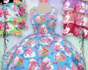 Pink Unicorns Dresses in Kawaii Colors | unicorn dress, kawaii, unicorns and rainbows, adult unicorn dress