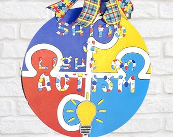 Autism Awareness Wooden Door Hanger, Autism Awareness Decor, Autism Sign, Autism Wreath, Door Deco, Autism Mom, Teacher Gift, Back to School