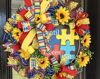 Autism Awareness Wreath, Until All the Pieces Fit Wreath, Autism Mom, Classroom Wreath, Autism Acceptance, Teacher Gifts, Back to School