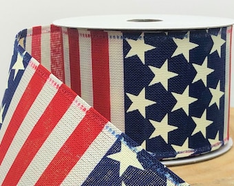 2.5" Patriotic Stars and Stripes Wired Ribbon - 10 Yard Roll