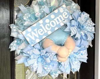 Welcome Baby Boy Wreath, New Baby Decor, Baby Shower Gifts, Gifts for Mom, Wreath for Baby, Baby Wreaths, Baby Boy Decor, New Mom Gifts