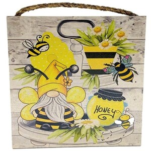 Honey Bee Gnome Wreath Sign: Summer Decor Attachment