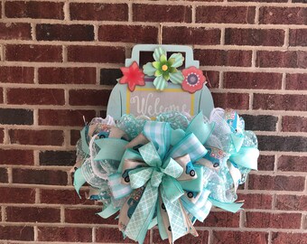 Welcome Blue Truck Door Hanger, Spring Door Decor, Blue Truck Door Hanger, Spring Door Decor, Spring Wreath, Welcome Spring, Blue Truck Rail