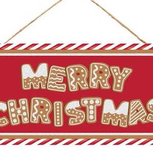 Merry Christmas Gingerbread Wooden Sign, Wreath Attachments, Gingerbread Decor, Gingerbread Wall Decor, Wreath Sign, Holiday Signs, 12&quot; Sign