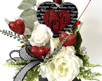 Valentine Wine Bottle Bouquet, Romantic Heart Floral Arrangement, Valentine Gift Decor