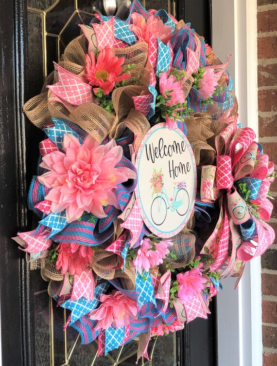 Spring Bicycle for Front Door Vintage Bicycle LED Wreath Vintage Pink Bike Door Decor Flower Bike Door Hanger Spring Summer Decor Spring Bicycle for Front Door Vintage Bicycle LED Wreath Vintage Pink Bike Door Decor Flower Bike Door Hanger Spring Summer Decor