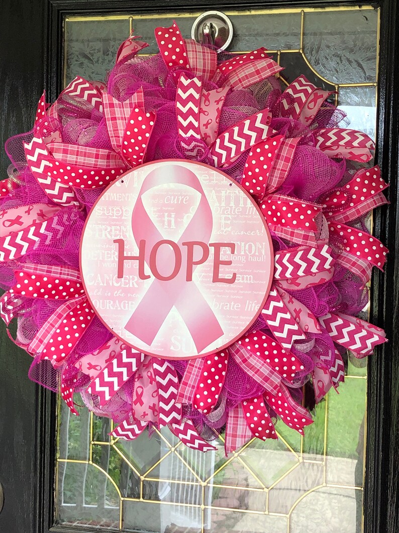 Breast Cancer Awareness Wreath Front Door Decor Pink Ribbon Etsy