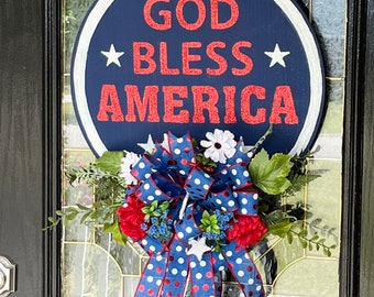God Bless America Door Hanger: Patriotic Wooden Decor