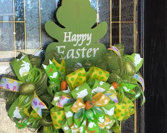 Green Wooden Bunny Door Hanger, Easter Wall Decor, Welcome Door Hanger, Easter Wreath, Bunny Decor, Easter Door Decor, Bunny Wall Decor