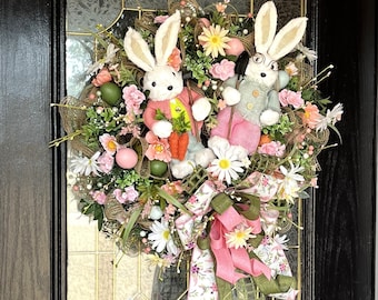 Bunny Easter Front Door Wreath, Easter Door Decor, Spring Wreath, Bunny Decor, Carrot Wreath, Porch Decor, Spring Decor, Sisal Bunny Wreath