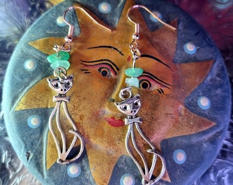 Witch Adventurine Crystal Cat Earrings
