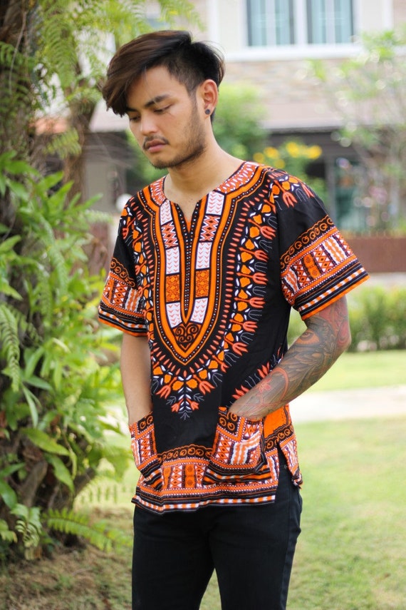Dashiki Shirt Unisex Orange Dashiki Shirt Baumwolle Dashiki Etsy