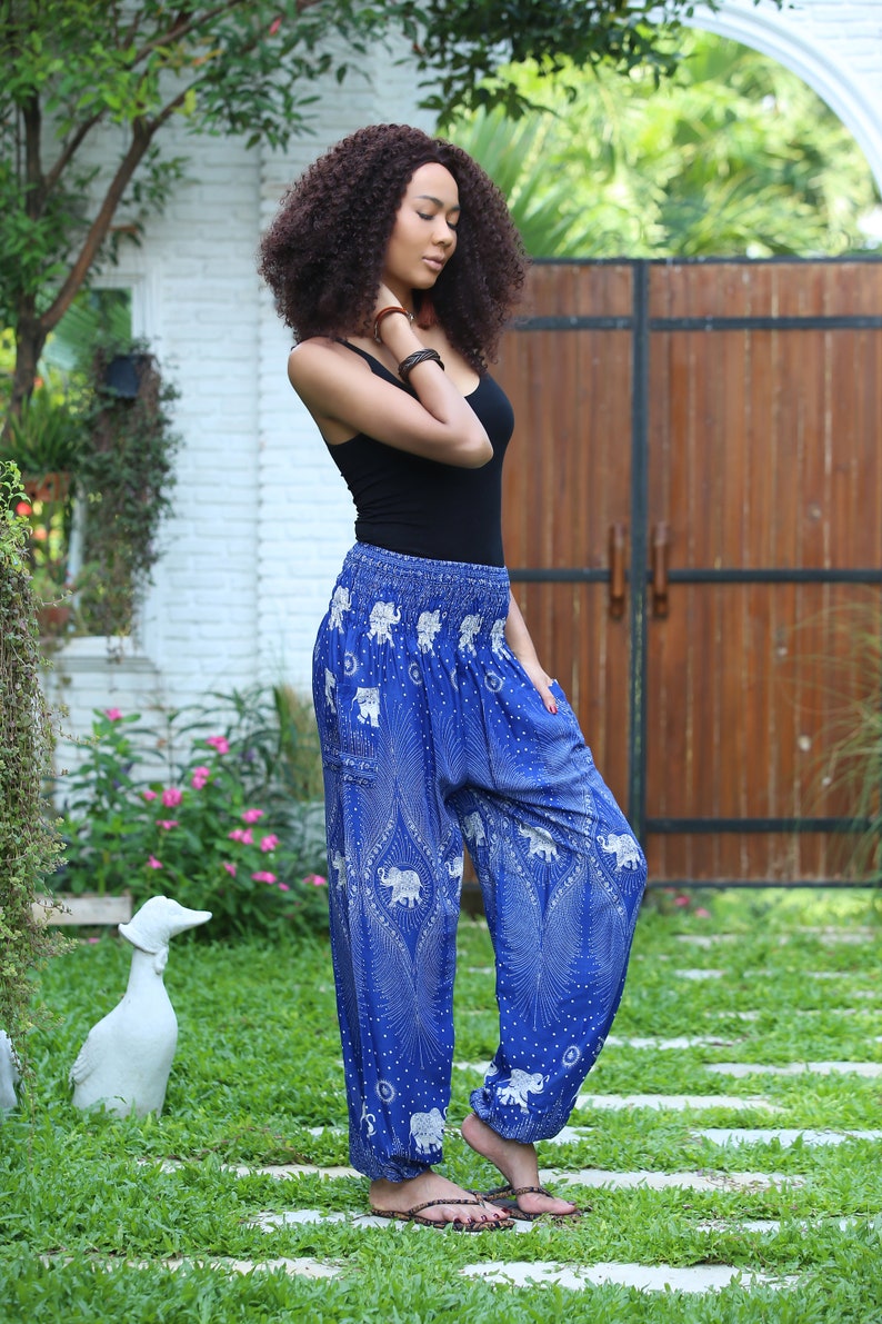SM016 Smock Waist Trousers Aladdin Smock Pants Hippie Boho Smock Waist Big Size Bohemian Elephant Teardrop Yoga Pants Fisherman Pants