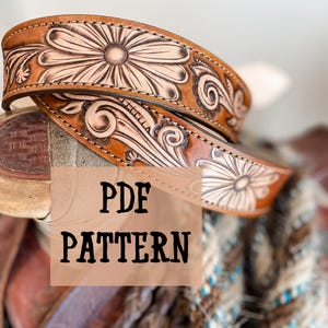 Modèle de ceinture en cuir PDF - Outillage en forme de marguerite - Modèle de sangle de ceinture de 1,5 po de large - Modèle d'outillage en cuir DIY