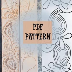 Patrón de cinturón de piel con estampado paisley en PDF – Diseño de correa labrada – Plantilla para crear tu propio cinturón de piel – Descarga digital