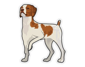 Brittany Dog Kiss-Cut Stickers, 4 Sizes, White or Transparent Background