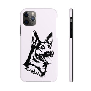 May include: Black and white illustration of a German Shepherd dog's head. The dog is looking to the right and has its tongue sticking out.